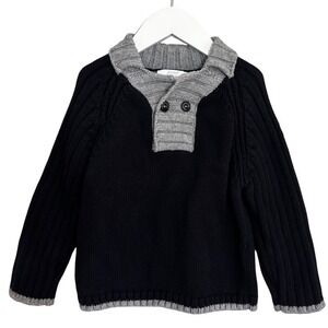 Jacadi Paris Navy Gray Knit Cashmere Cotton Boys 23M 86CM Shawl Collar